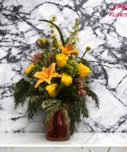 jmk yellow roses asiatic lilies