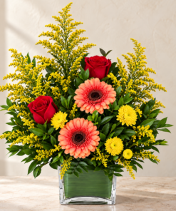 Red roses coral gerberas and solidago 1.png